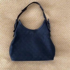 Authentic GUCCI Guccissima GG Logo Black Canvas Handbag and Matching Wallet